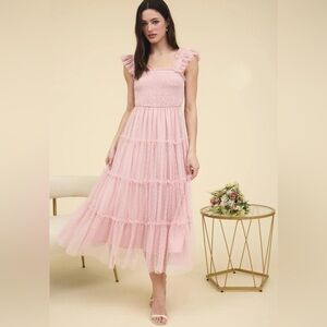 BLU PEPPER Chiffon Smock Midi Dress Pink